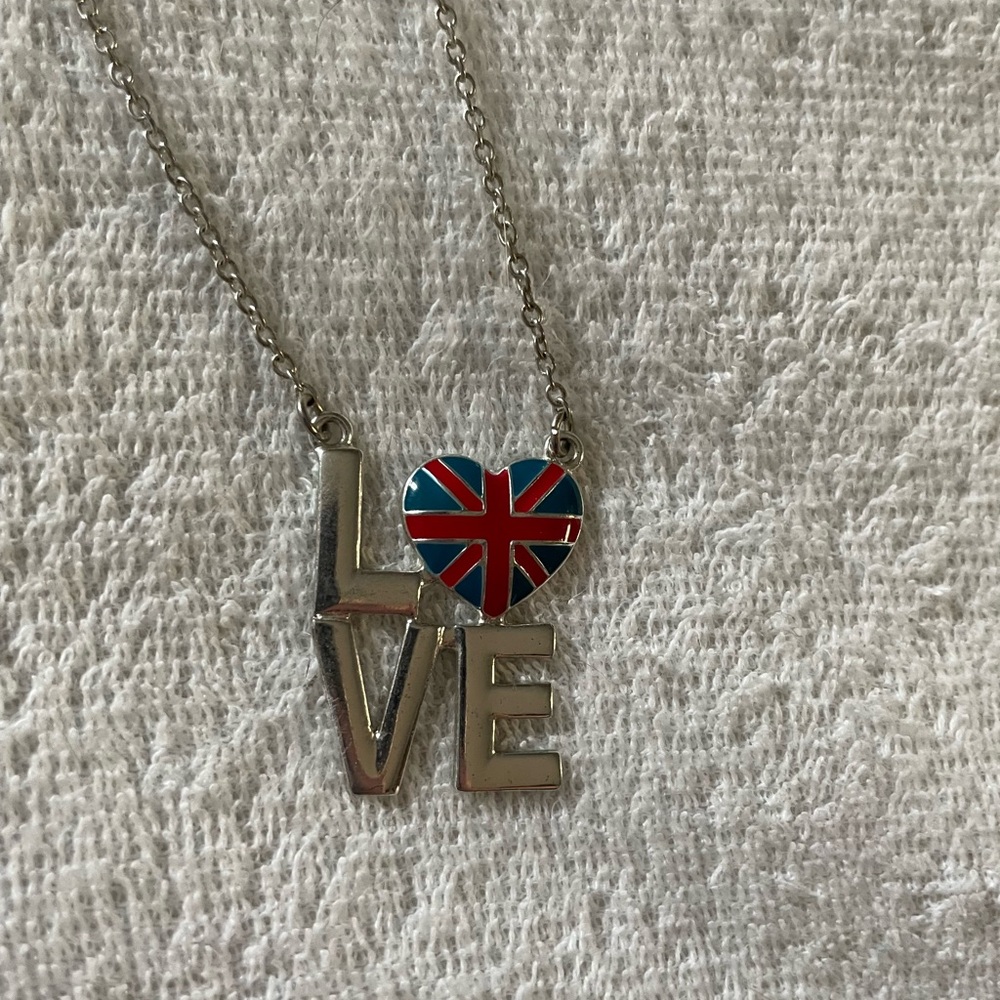 Silver LOVE Necklace with Union Jack Heart